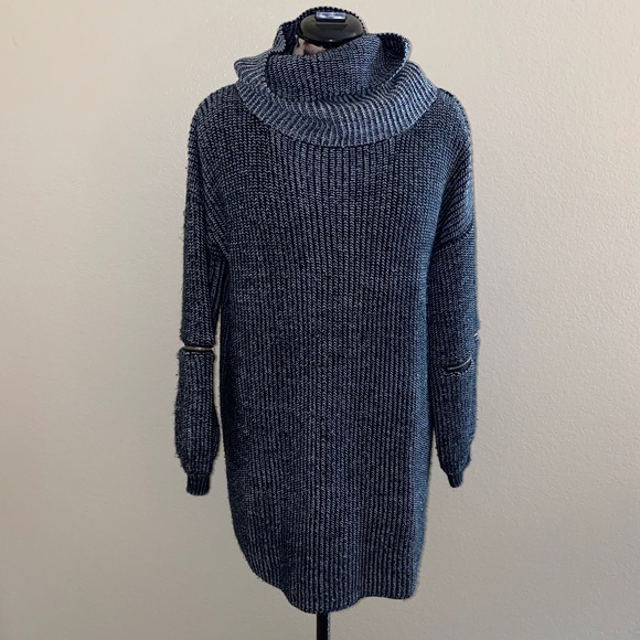 Rumor Oversized Gray Cowl Neck Sweater Zip Elbow Tunic Top Long Sleeve M - Picture 1 of 16